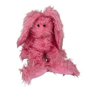 Russ Berrie Fuzzy Wuzzy Bunny Rabbit Plush Hot Pink Floppy Shaggy 14 Inch